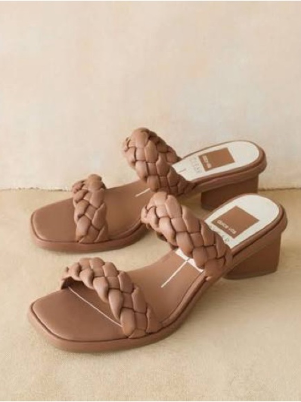 Dolce Vita Braided Double-Strap Block Heel Sandals in Taupe